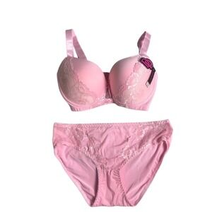 Sofra Pink Lace Push-Up Bra & Panty‎ Set 38DD / 2XL – NWT